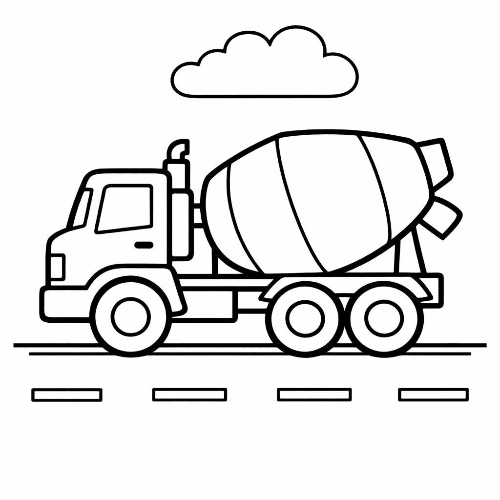 Free printable coloring page: Cement Mixer At Site, for ages 3-6
