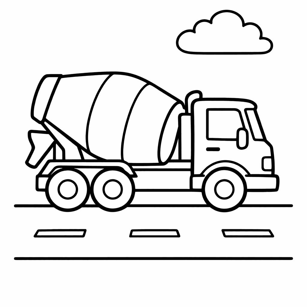 Free printable coloring page: Cement Mixer At Site, for ages 3-6