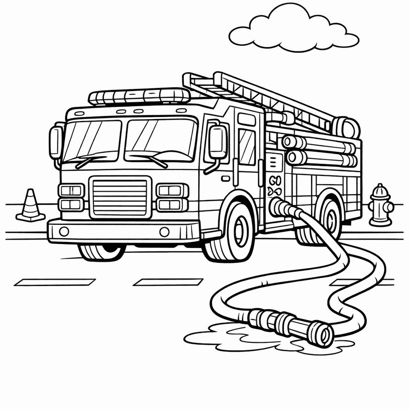 Fire Truck Coloring Page — In A Cozy Garage, A Firefighter Wearing A…