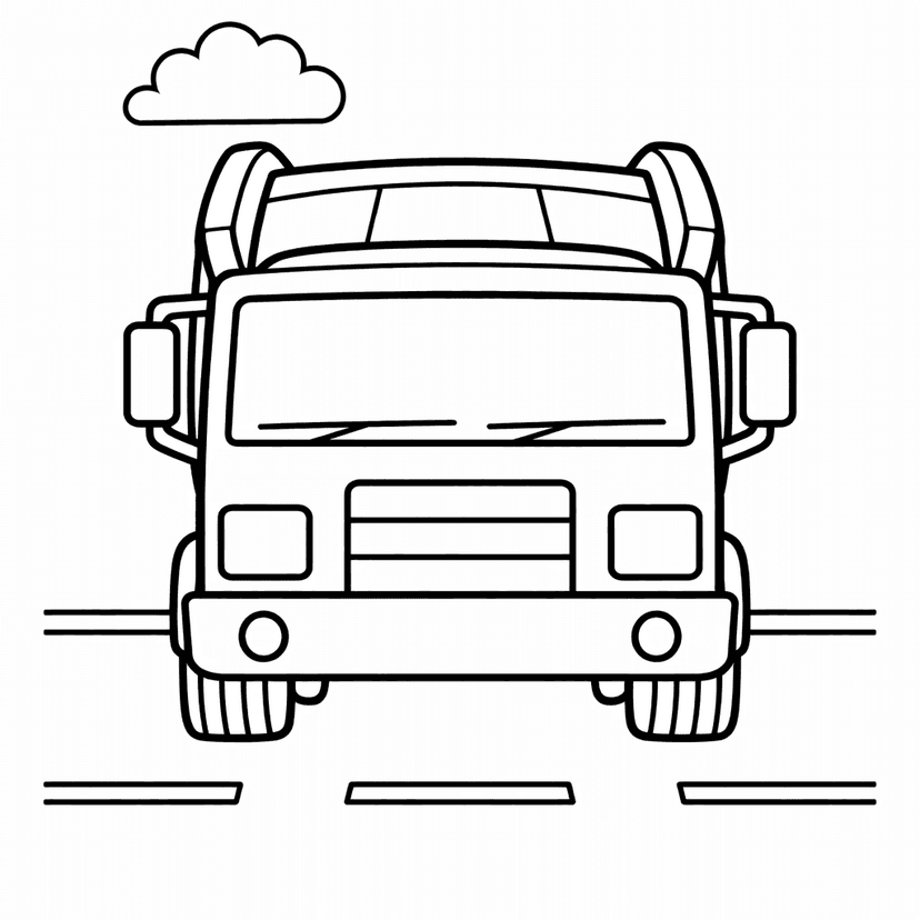 Free printable coloring page: Under A Starry Night Sky, A Garbage Truck…, for ages 3-6