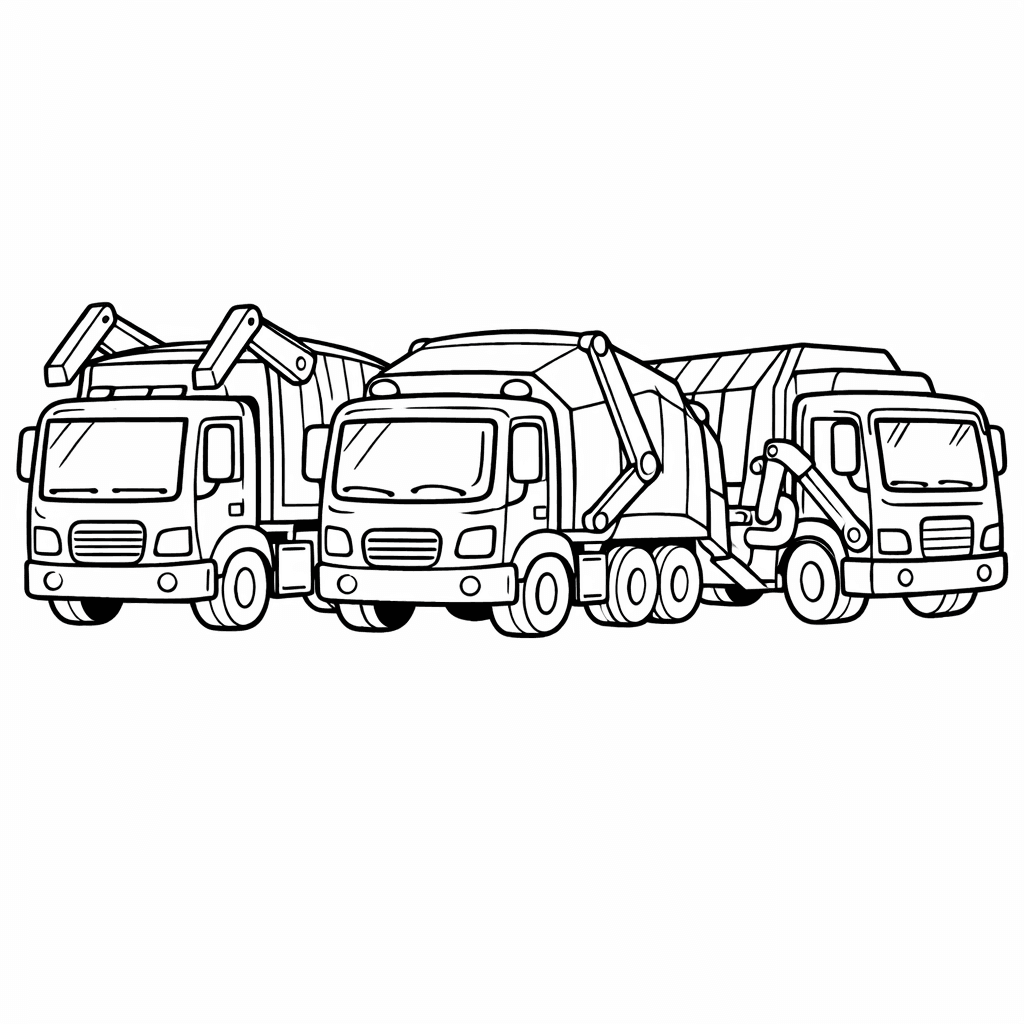 Free printable coloring page: Under A Starry Night Sky, A Garbage Truck…, for ages 3-6