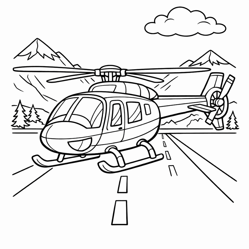 Helicopter Coloring Page — A Whimsical Helicopter With Giant Smiling Eyes Zooms…