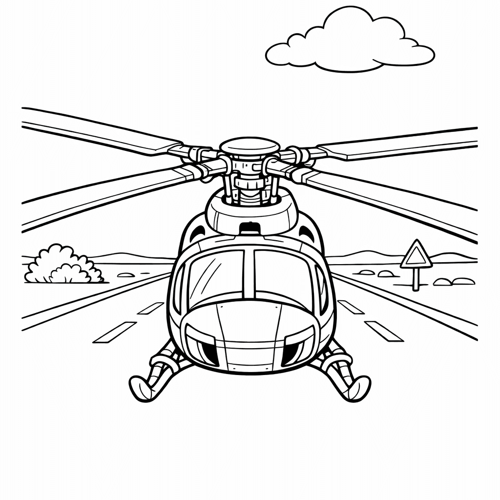 Free printable coloring page: An Old-fashioned Helicopter Hovers Over A Busy Cityscape,…, for ages 7-12
