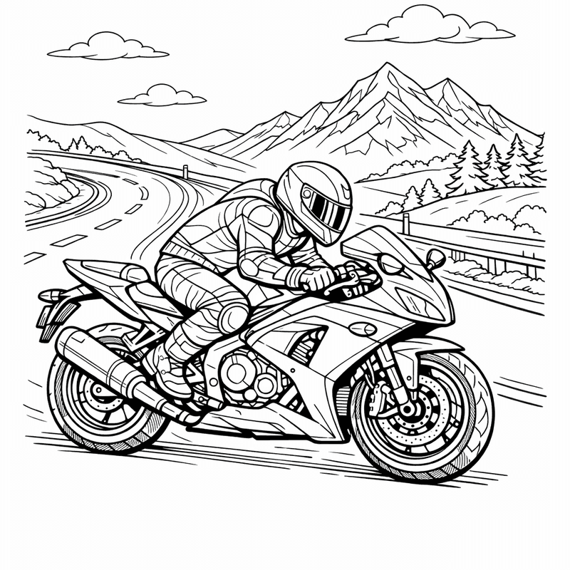 Free printable coloring page: Object Only: A Cute Motorcycle With Clean Outlines,…, for ages 7-12