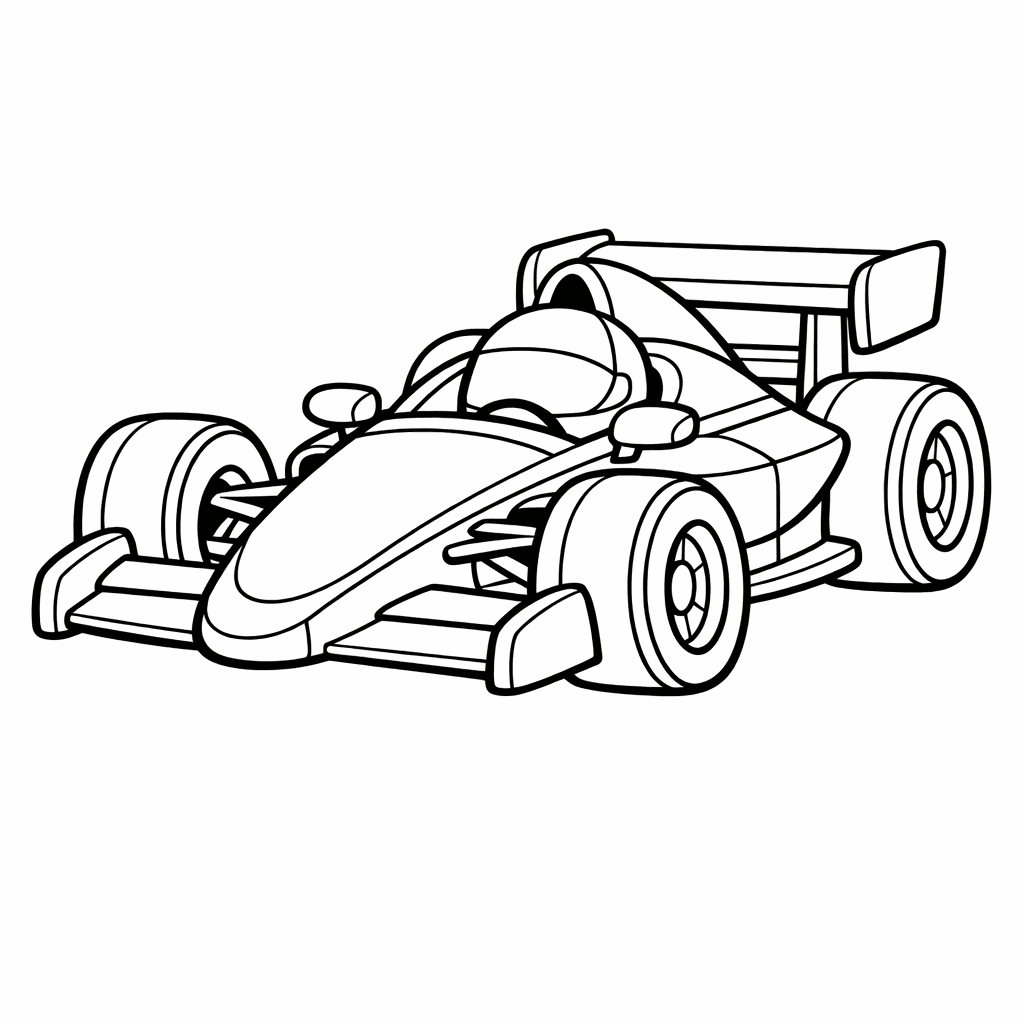 Free printable coloring page: A Whimsical Race Car With Oversized Wheels Sails…, for ages 7-12
