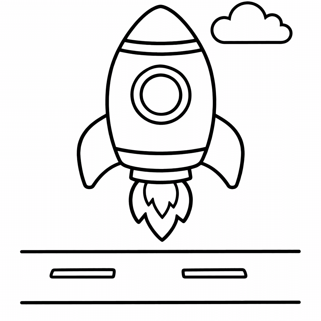 Free printable coloring page: A Colorful Rocket Ship Blasts Off From A…, for ages 3-6