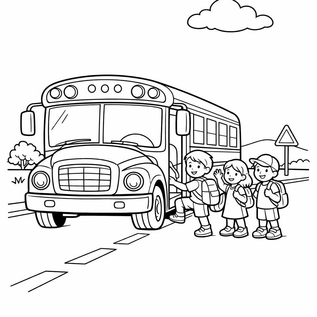 Free printable coloring page: A School Bus Drives Through A Whimsical Forest,…, for ages 7-12