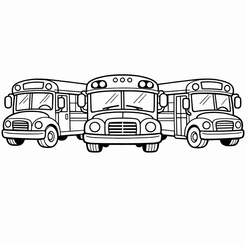 Free printable coloring page: A School Bus Stands In Front Of A…, for ages 7-12