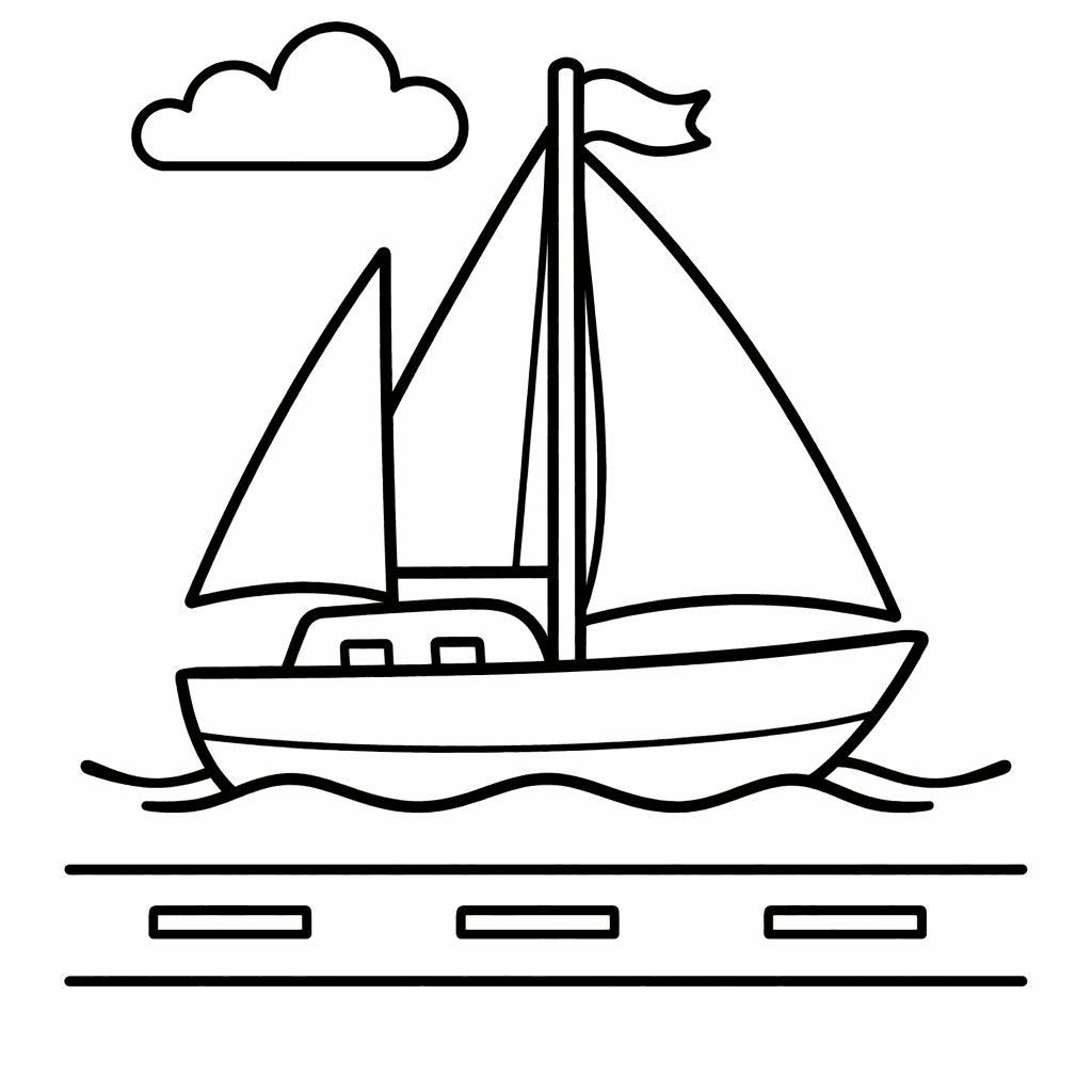 Free printable coloring page: A Tugboat Chugs Along A Busy Harbor Filled…, for ages 3-6