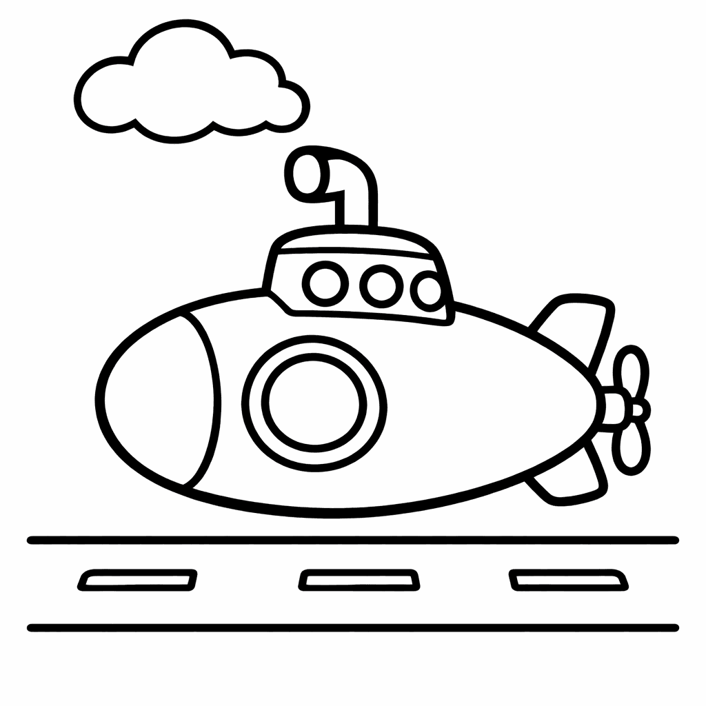 Free printable coloring page: A Whimsical Submarine, Designed Like A Friendly Whale,…, for ages 3-6