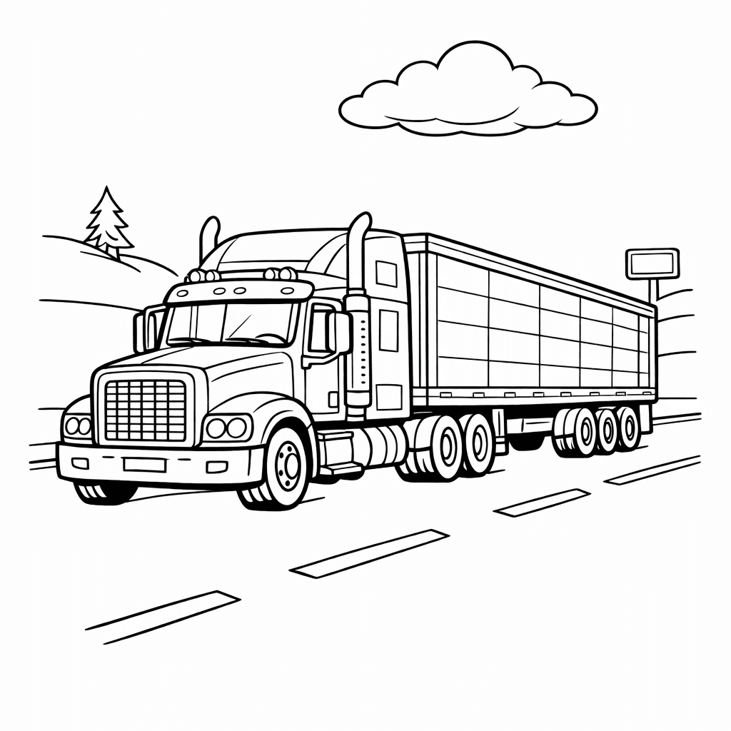 Free printable coloring page: A Whimsical Truck With Big Googly Eyes Driving…, for ages 7-12