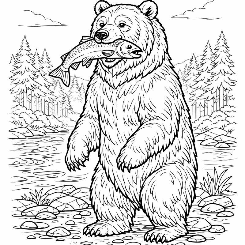Bear Coloring Page — A Mother Bear With Two Cubs On Her…