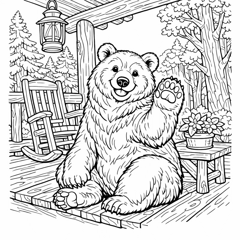 Free printable coloring page: A Bear Walking Through Autumn Forest, for ages 7-12