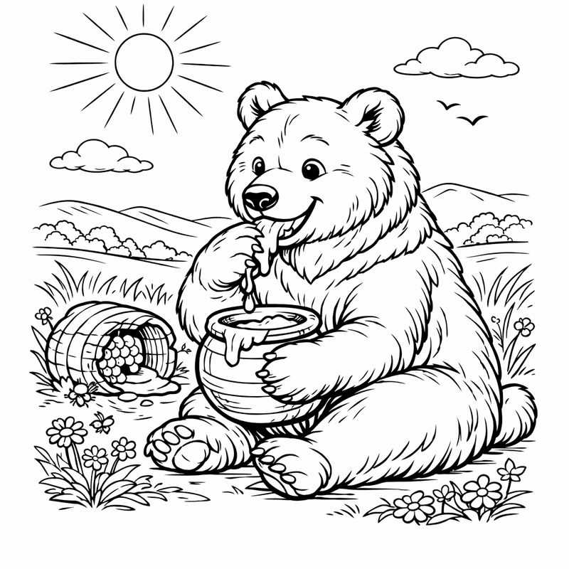 Free printable coloring page: A Bear Standing On Hind Legs Reaching For Berries, for ages 7-12