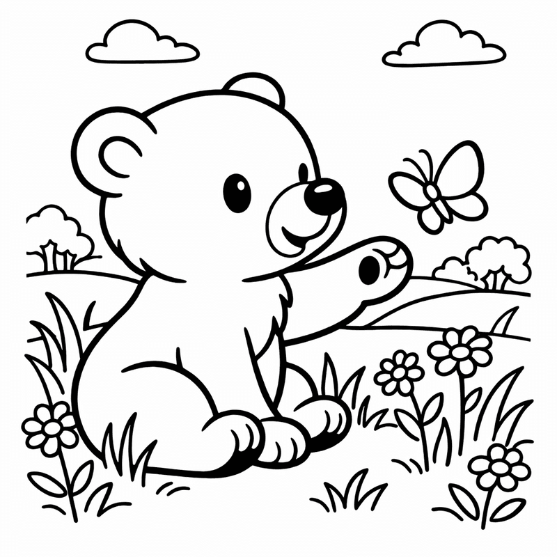 Free printable coloring page: Object Only: A Cute Bear With Clean Outlines, No Background, for ages 3-6