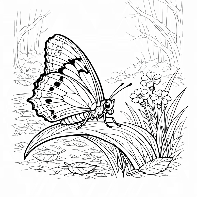 Butterfly Coloring Page — A Butterfly Drinking Nectar From A Rose