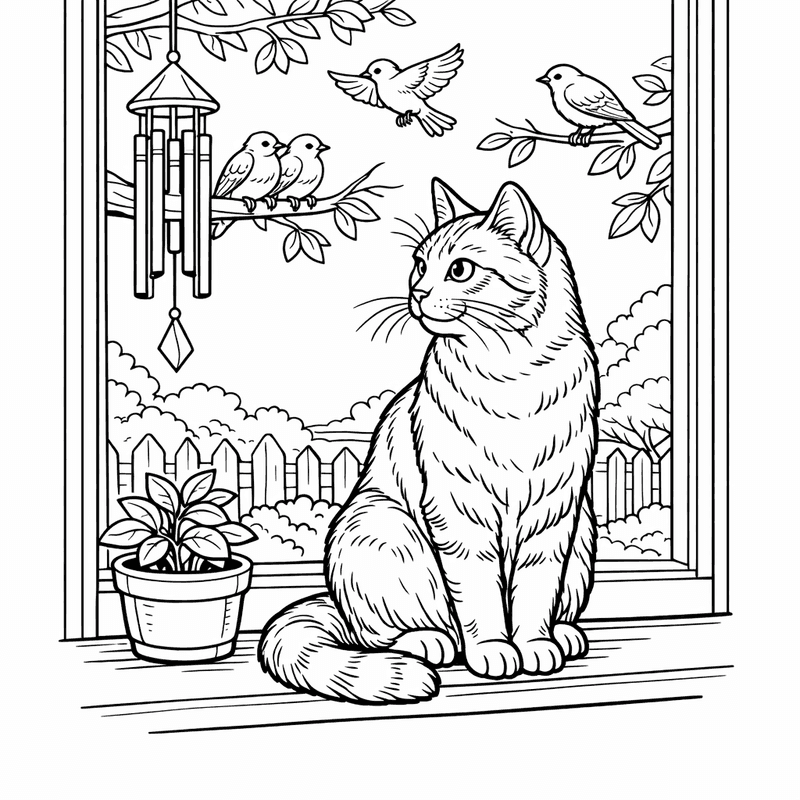 Free printable coloring page: Two Kittens Playing Together In A Garden, for ages 7-12