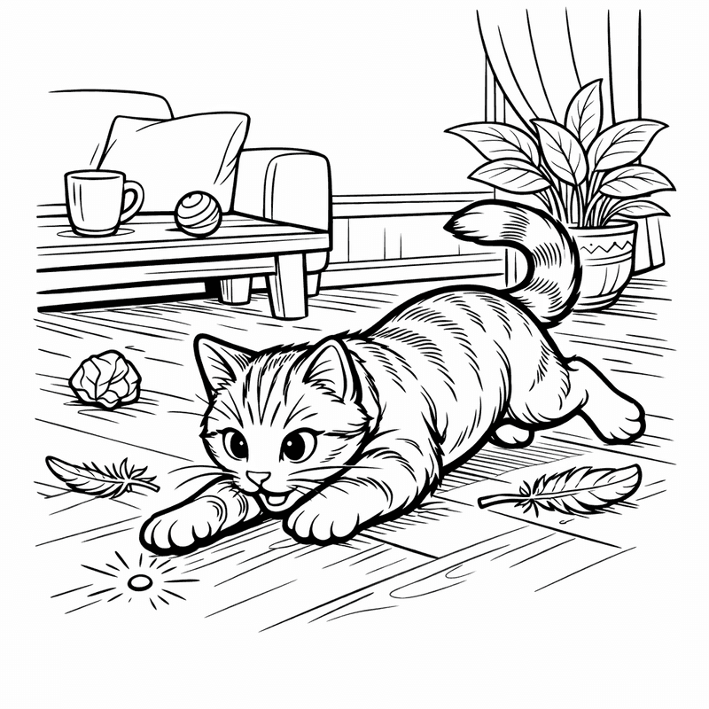 Free printable coloring page: Two Kittens Playing Together In A Garden, for ages 7-12