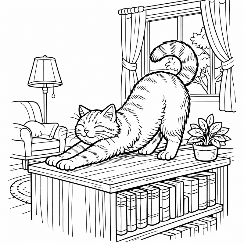 Free printable coloring page: Object Only: A Cute Cat With Clean Outlines,…, for ages 7-12