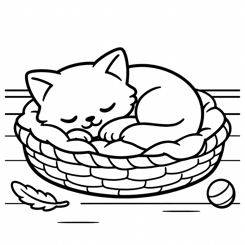 Free printable coloring page: Object Only: Two Cats Sitting Together, Simple And…, for ages 3-6