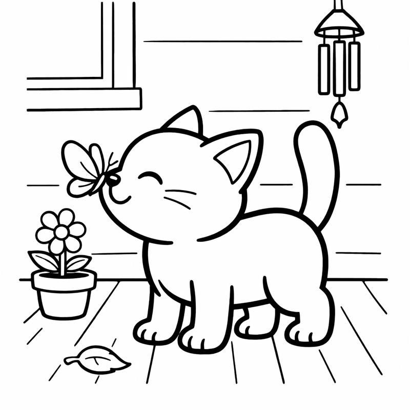 Free printable coloring page: A Cat Chasing A Laser Dot On The Floor, for ages 3-6