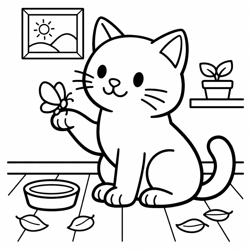 Free printable coloring page: A Cat Chasing A Laser Dot On The…, for ages 3-6