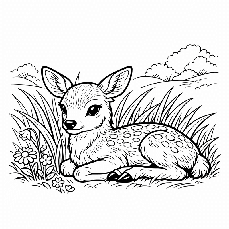 Free printable coloring page: Object Only: A Cute Deer With Clean Outlines,…, for ages 7-12