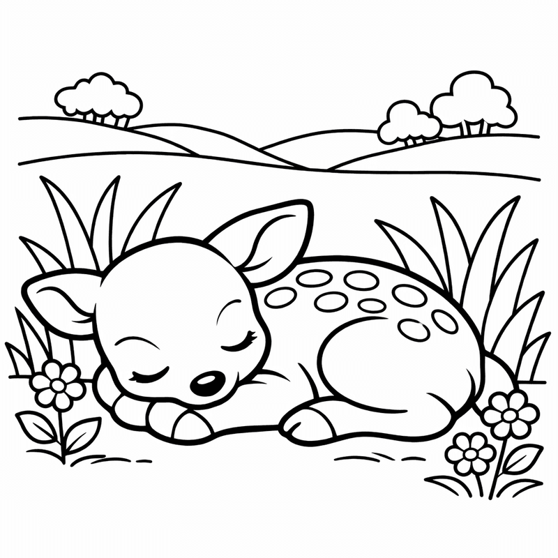 Free printable coloring page: A Deer Leaping Over A Fallen Log In…, for ages 3-6
