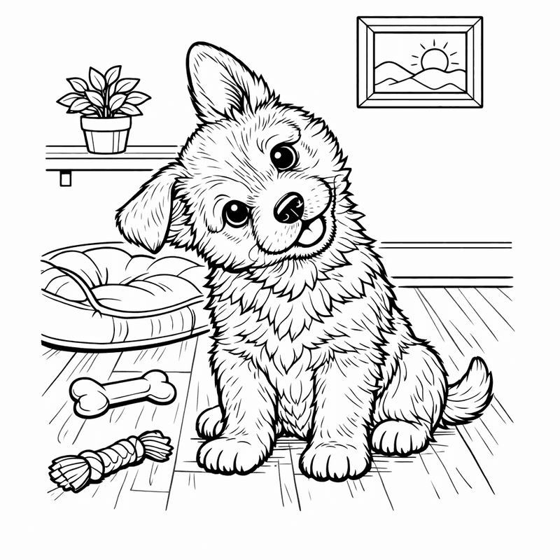 Free printable coloring page: Object Only: A Cute Dog With Clean Outlines,…, for ages 7-12