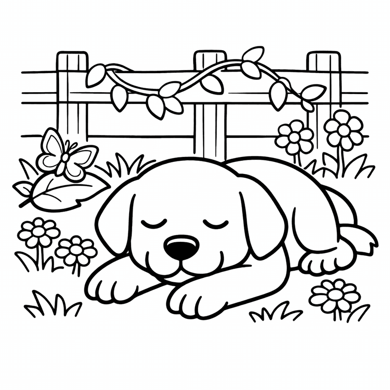 Free printable coloring page: A Dog Sleeping Curled Up In A Cozy…, for ages 3-6