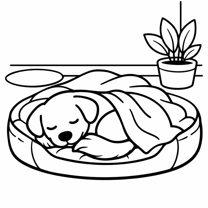 Free printable coloring page: A Puppy Peeking Out Of A Cardboard Box, for ages 3-6