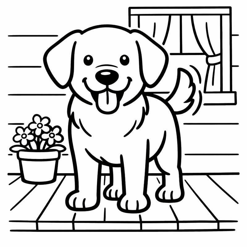 Free printable coloring page: A Puppy Peeking Out Of A Cardboard Box, for ages 3-6