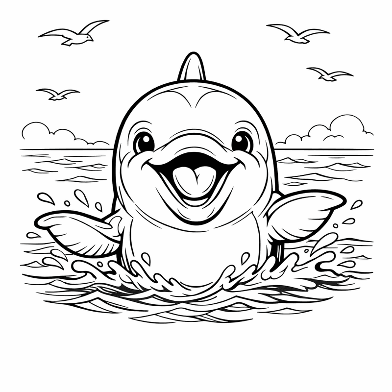 Free printable coloring page: Object Only: A Cute Dolphin With Clean Outlines,…, for ages 7-12