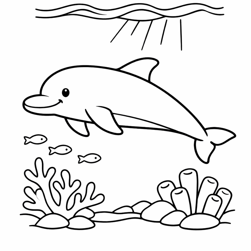 Free printable coloring page: A Dolphin Jumping Out Of The Water With A Splash, for ages 3-6