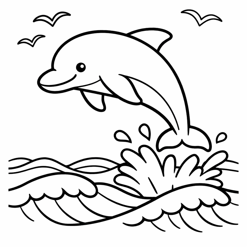 Free printable coloring page: A Dolphin Jumping Out Of The Water With…, for ages 3-6