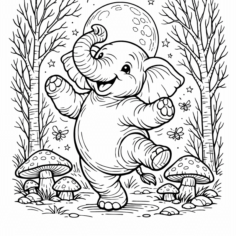 Free printable coloring page: An Elephant Spraying Water With Its Trunk At…, for ages 7-12
