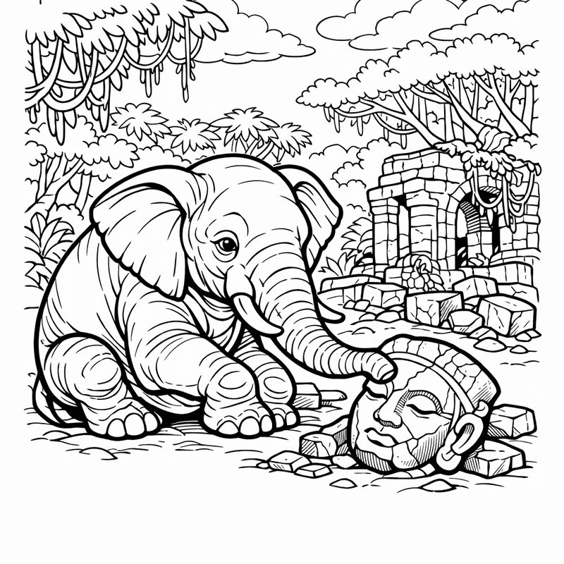 Free printable coloring page: Object Only: A Cute Elephant With Clean Outlines,…, for ages 7-12