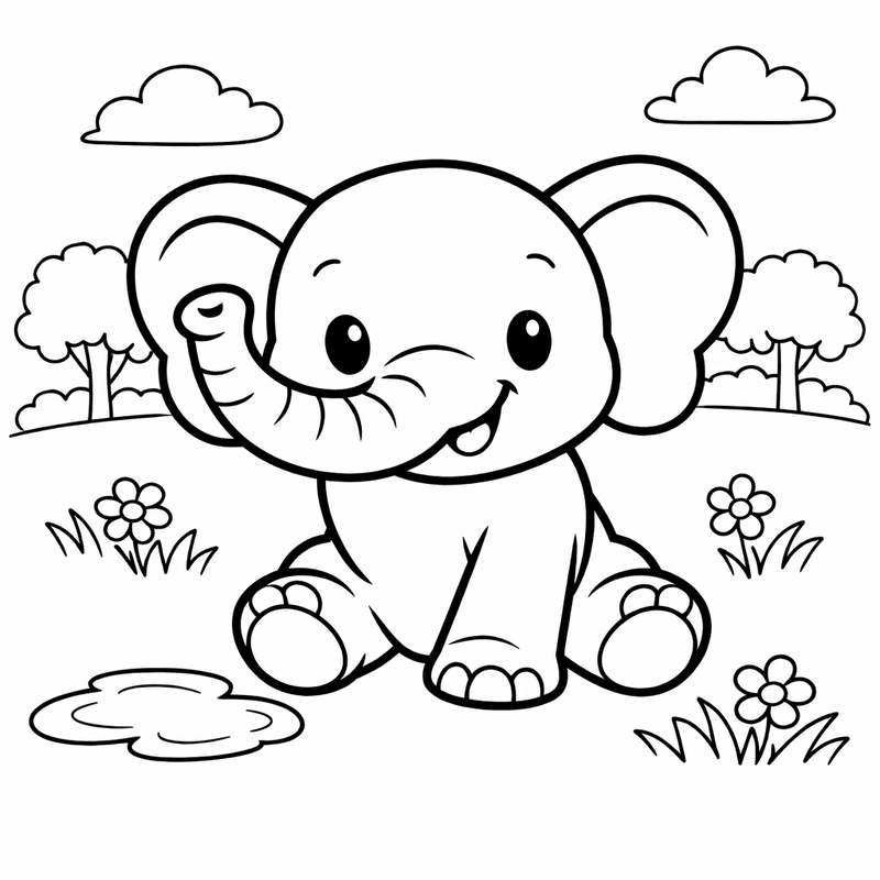 Free printable coloring page: An Elephant Walking Through Tall Jungle Grass, for ages 3-6