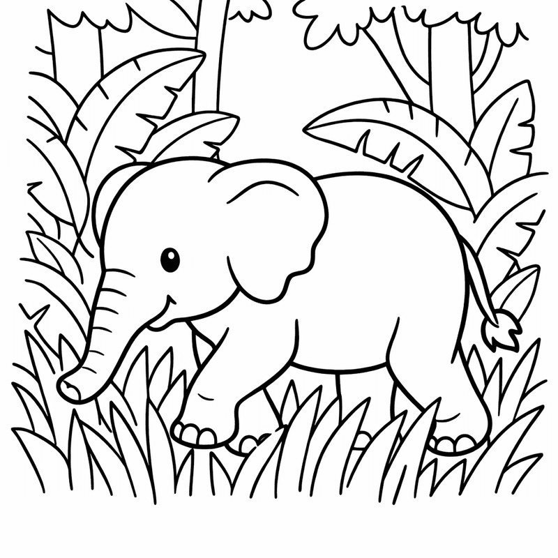 Free printable coloring page: A Baby Elephant Holding Its Mothers Tail, for ages 3-6
