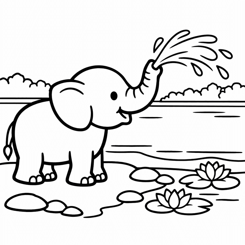Free printable coloring page: An Elephant Playing In Mud Puddles, for ages 3-6