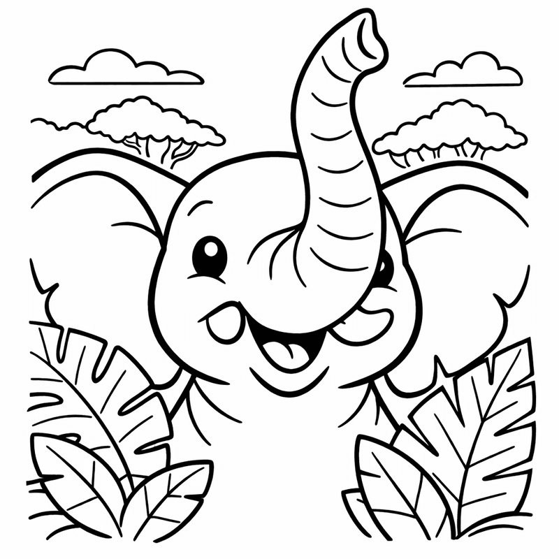 Free printable coloring page: An Elephant Playing In Mud Puddles, for ages 3-6