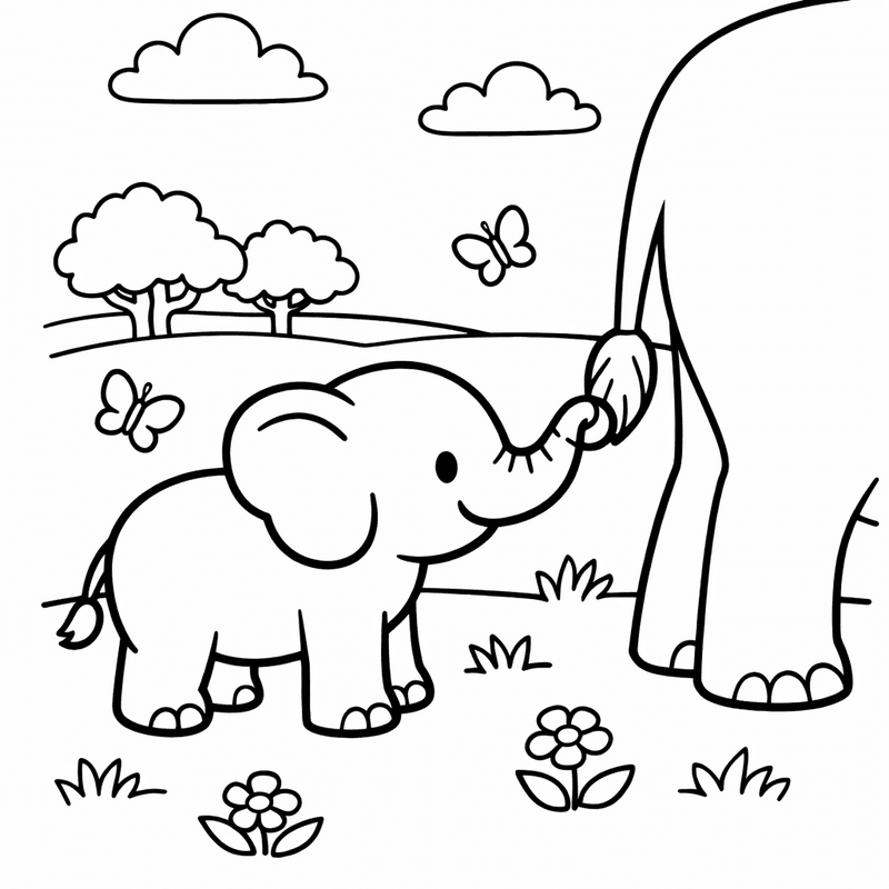 Free printable coloring page: An Elephant Walking Through Tall Jungle Grass, for ages 3-6