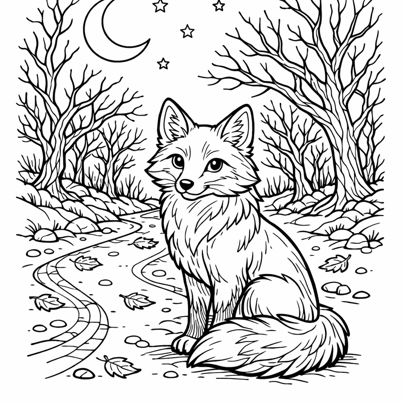 Free printable coloring page: A Fox Pouncing In The Snow, for ages 7-12