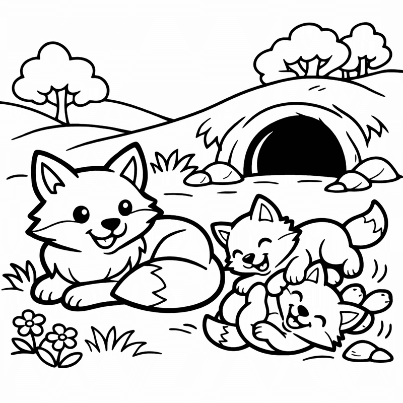 Free printable coloring page: A Fox Chasing A Rabbit Through A Meadow, for ages 3-6