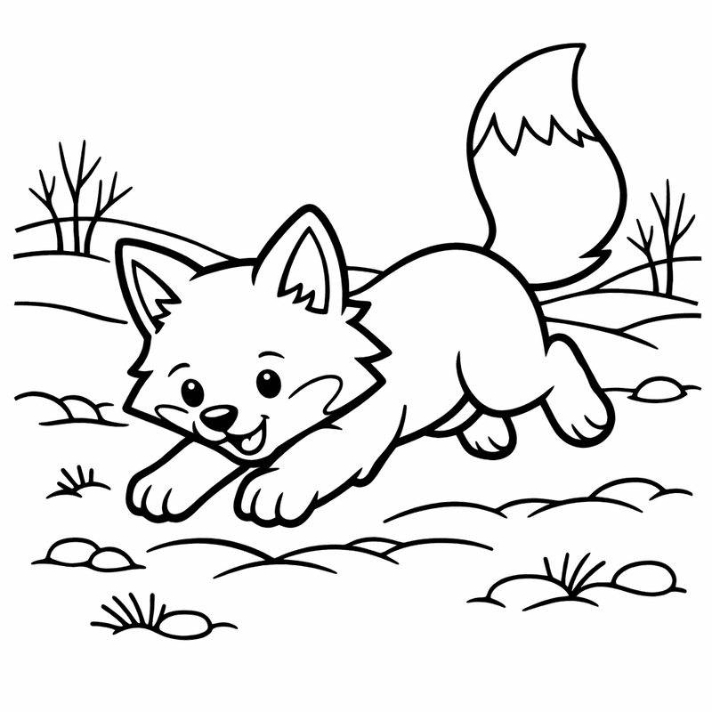 Free printable coloring page: A Fox Chasing A Rabbit Through A Meadow, for ages 3-6