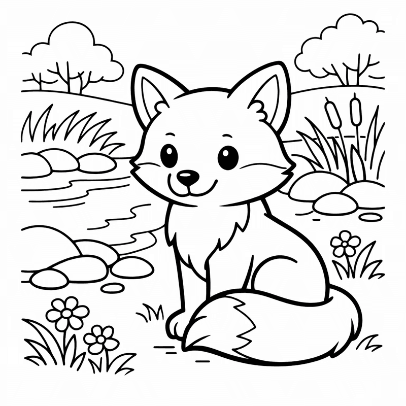Free printable coloring page: A Fox Sitting In Autumn Leaves, for ages 3-6