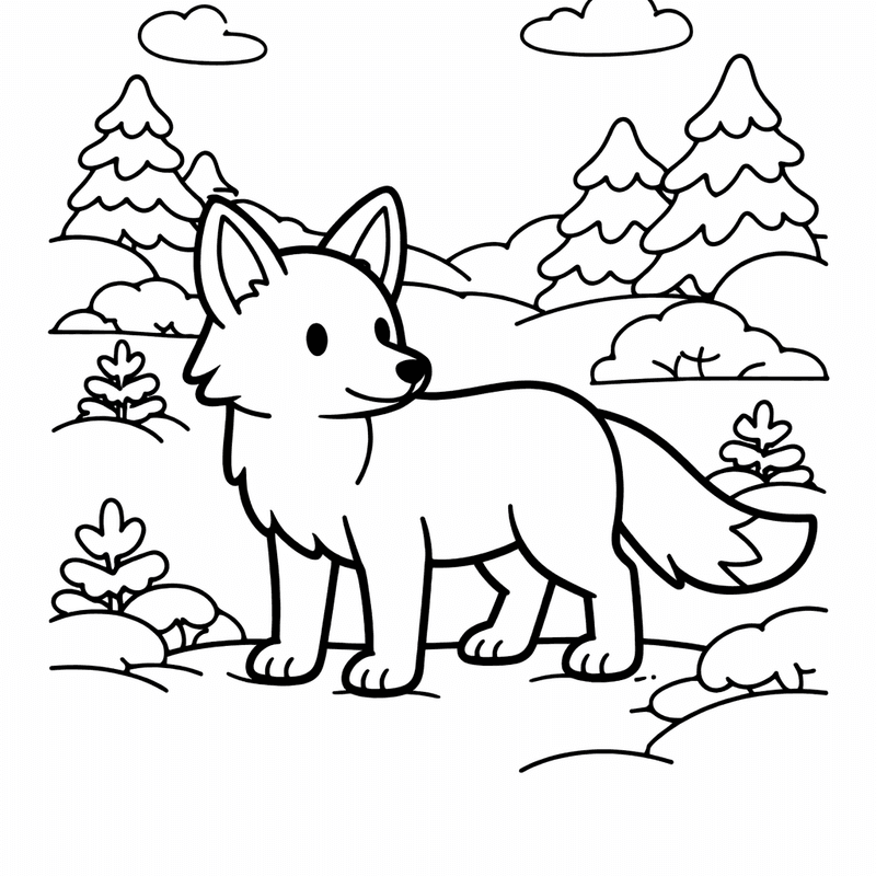 Free printable coloring page: A Fox Family With Pups Playing Outside A…, for ages 3-6