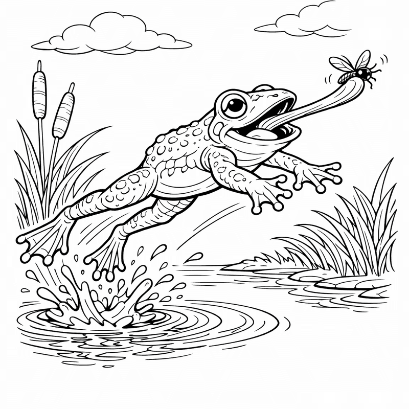 Free printable coloring page: A Tree Frog Clinging To A Branch With…, for ages 7-12
