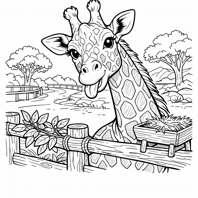 Free printable coloring page: A Giraffe Peeking Over A Fence In A…, for ages 7-12