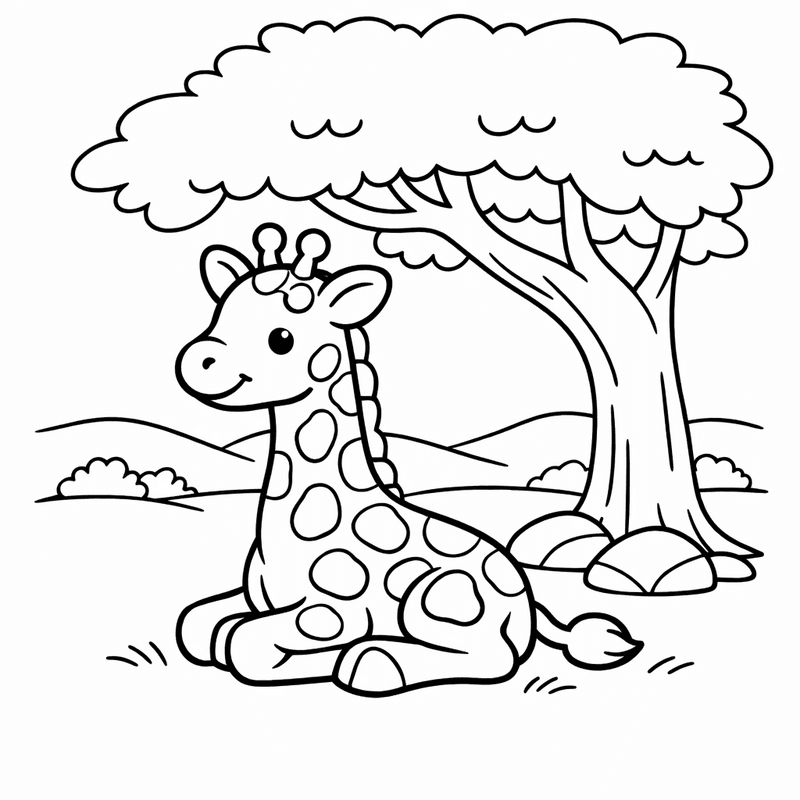 Free printable coloring page: A Giraffe Drinking Water At A Watering Hole Bending Its Long Legs, for ages 3-6